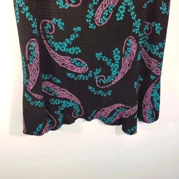CLEARANCE Vintage Notations Skirt Paisley Print Pink Aqua Ruffle Hem Stretchy XL - Picture 3 of 12